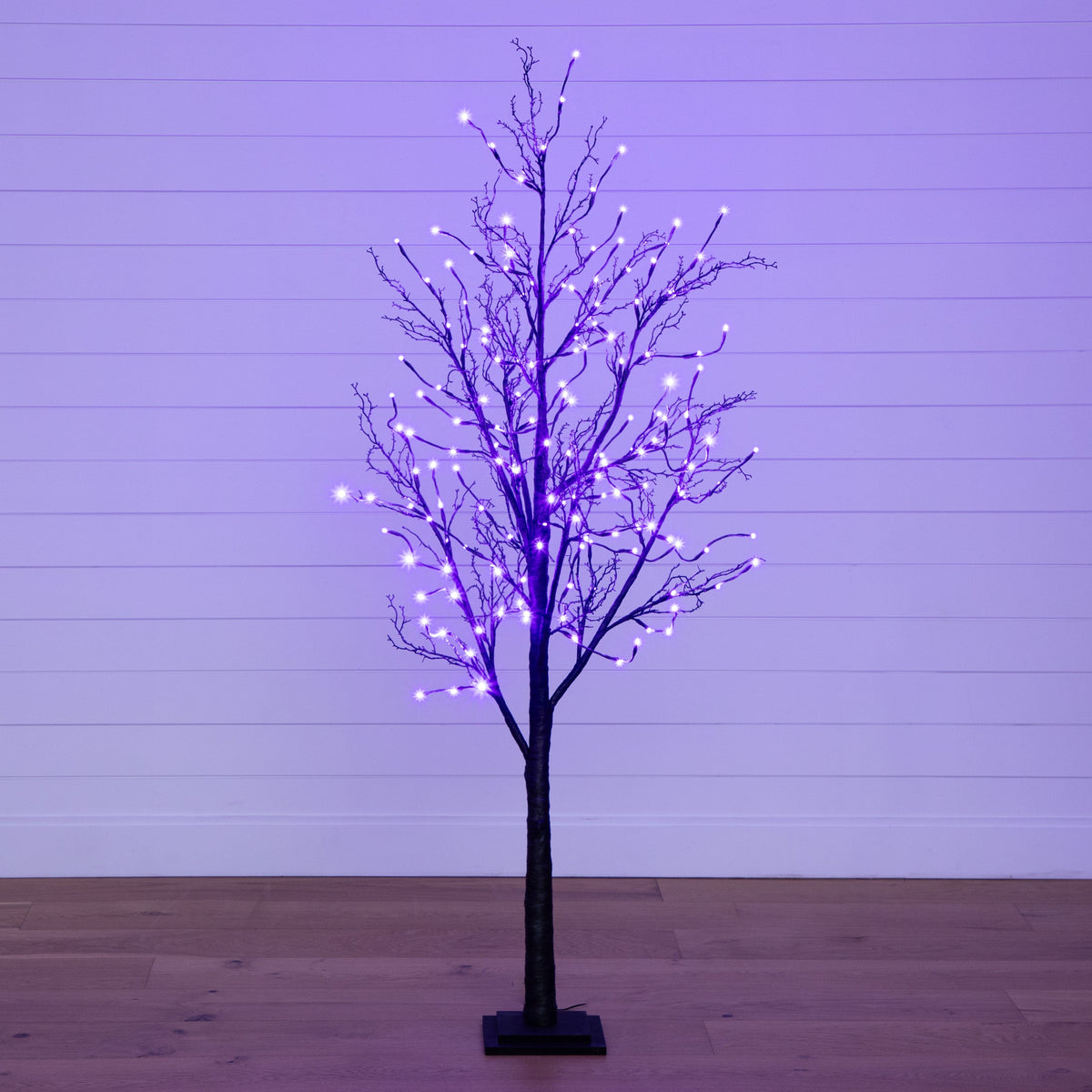 Nearly Natural 6’ Pre-Lit Halloween Black Twig Artificial Tree with 300 Orange & Purple LED Lights