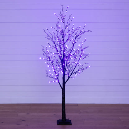 Nearly Natural 6’ Pre-Lit Halloween Black Twig Artificial Tree with 300 Orange & Purple LED Lights