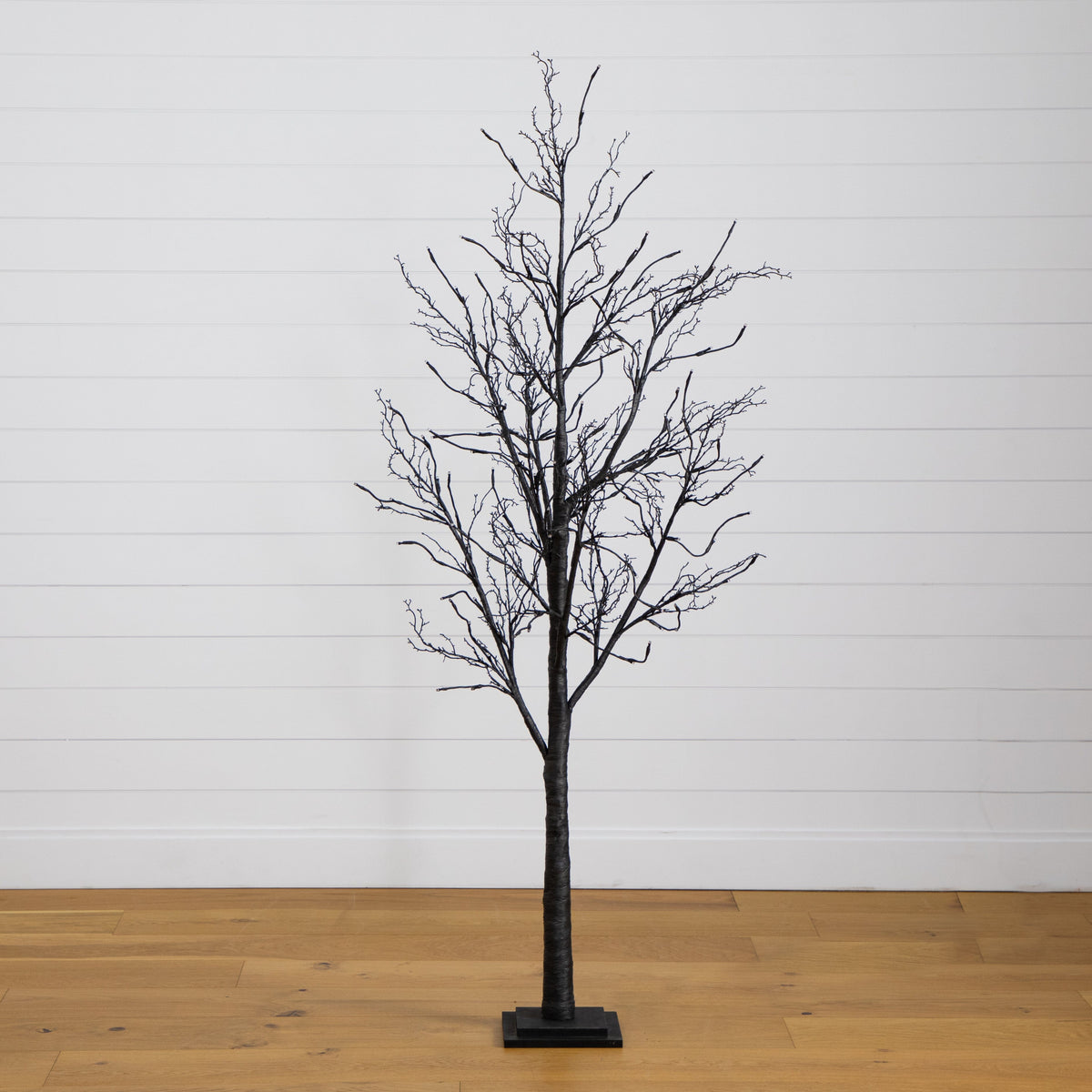 Nearly Natural 6’ Pre-Lit Halloween Black Twig Artificial Tree with 300 Orange & Purple LED Lights