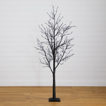 Nearly Natural 6’ Pre-Lit Halloween Black Twig Artificial Tree with 300 Orange & Purple LED Lights
