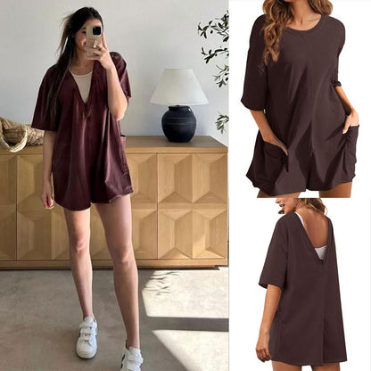 Women's Oversized Athletic Jumpsuit Casual Romper Overall Workout Tee Hot Short Romper