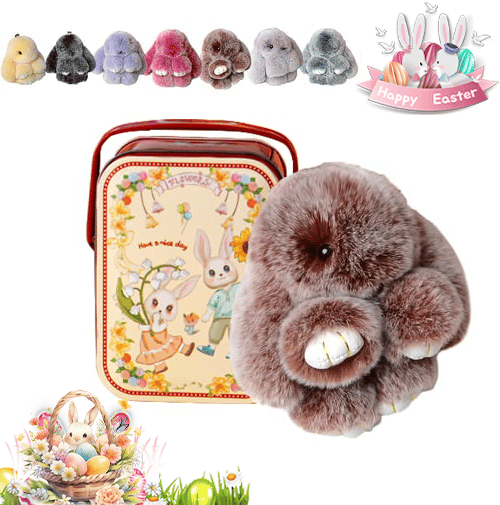 🐰Easter Cute Bunny Plush Keychain - Iron Box Gift Option, 🎁Easter Sweet Surprise