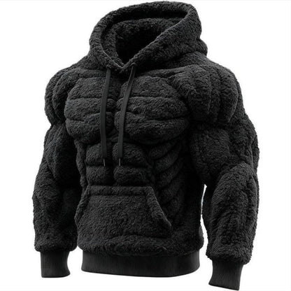 Line Art Flannel Warm Men's Hooded Sweatshirt