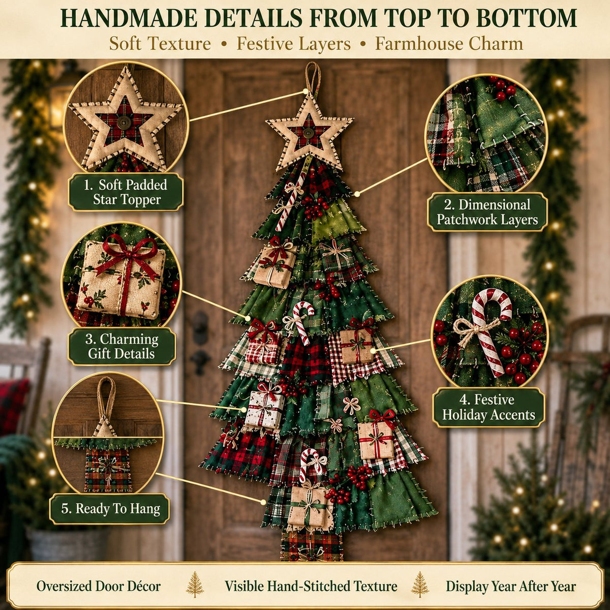 🎄Beginner-Friendly DIY Oversized Patchwork Christmas Tree Door Hanging Kit | Complete Kit with All Tools & Step-by-Step Guide Included