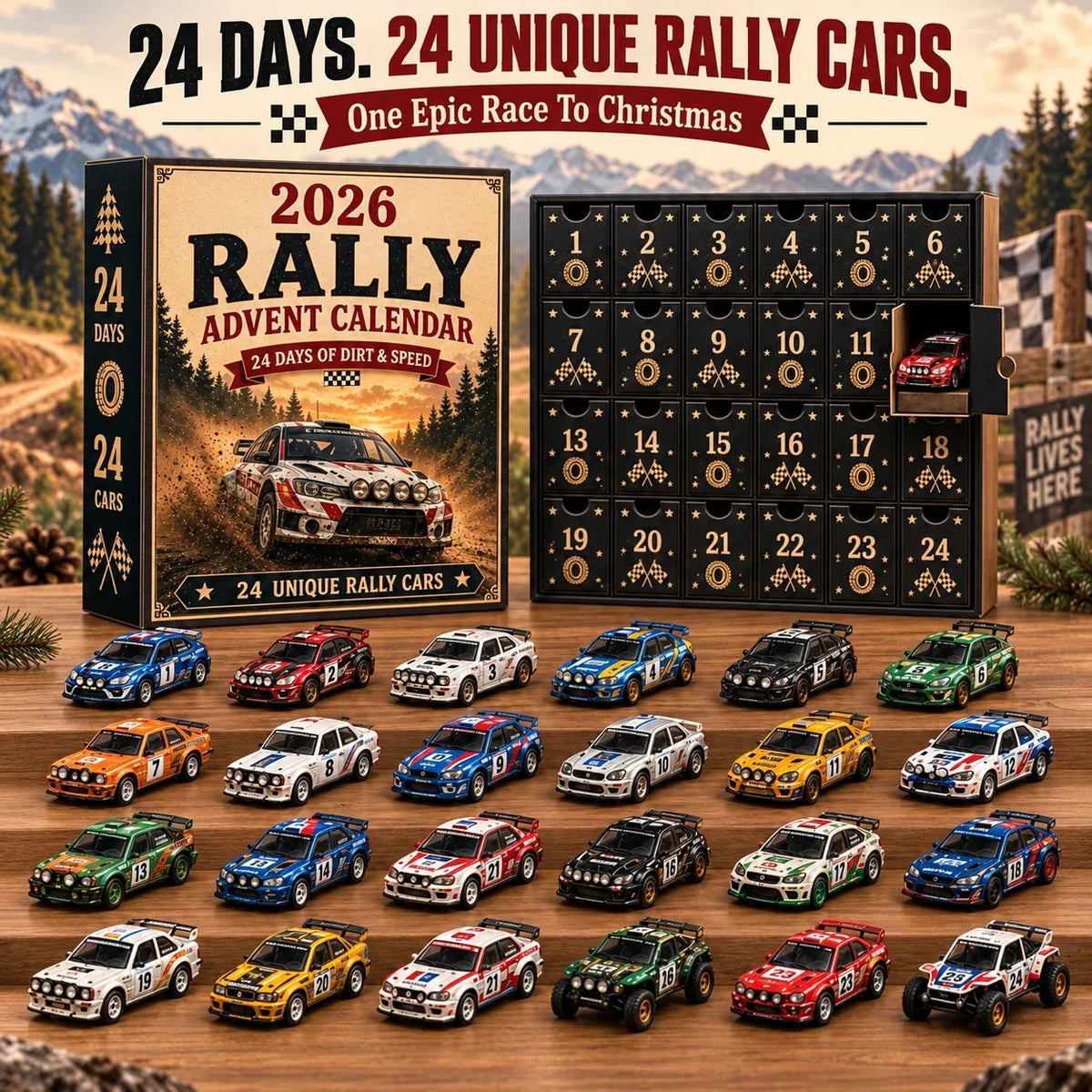 Race to Christmas – 24-Day Rally Car Advent Calendar for Racing Fans