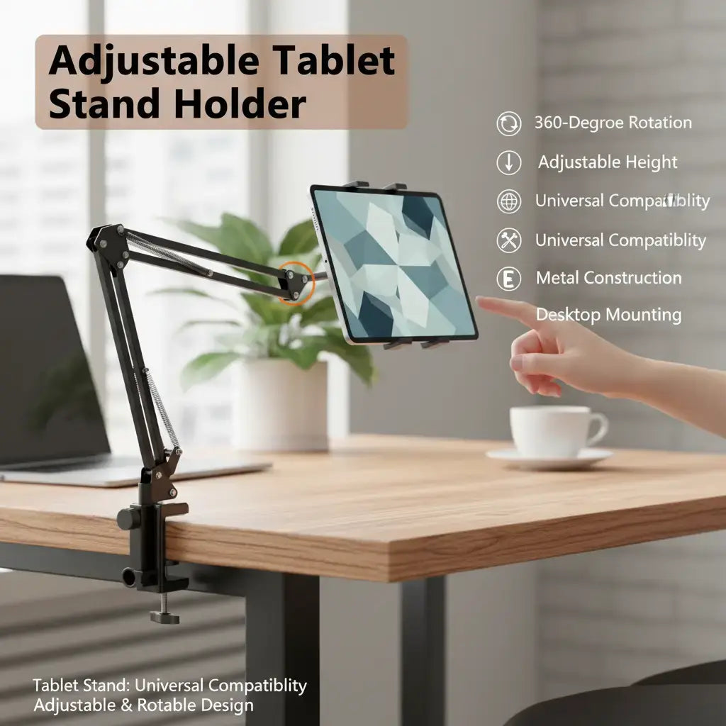 🔥 50% OFF 360° Adjustable Metal Tablet Stand – Hands-Free Holder for Bed & Desk