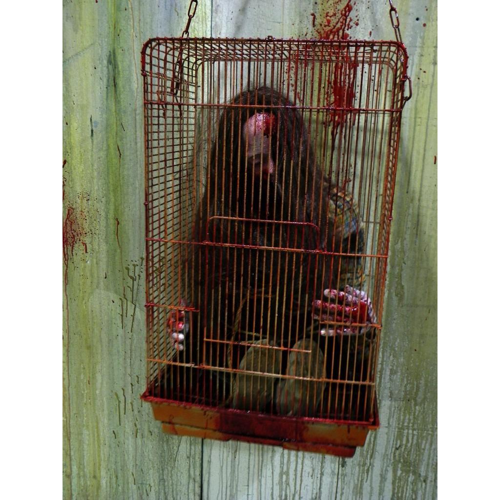 Bloody Caged Victim - Life Sized Corpse Prop (Cage Included) | Haunted House Prop NYC | Halloween Prop Store