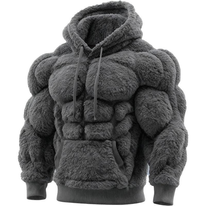 Line Art Flannel Warm Men's Hooded Sweatshirt