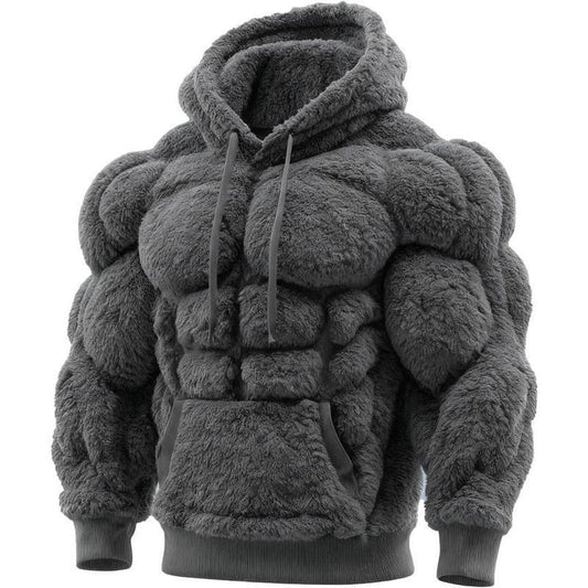 Line Art Flannel Warm Men's Hooded Sweatshirt
