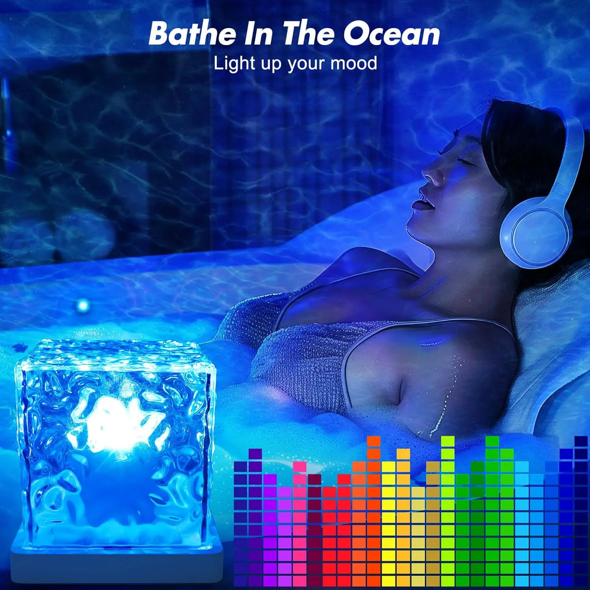Rechargeable Waterproof Shower Light | 16-Color Ocean Wave Projector with Remote, Wireless Dimmable Bathroom Mood Light