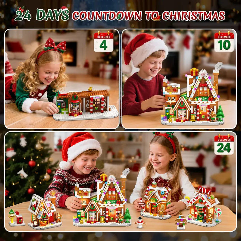 Advent Calendar 2026 Gingerbread House Mini Building Set with Lights | 24 Days Countdown Christmas Village Building Blocks with Xmas Tree Train, Holiday Gift for Adults Girls Boys Ages 12+