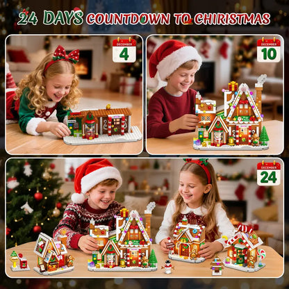 Advent Calendar 2026 Gingerbread House Mini Building Set with Lights | 24 Days Countdown Christmas Village Building Blocks with Xmas Tree Train, Holiday Gift for Adults Girls Boys Ages 12+
