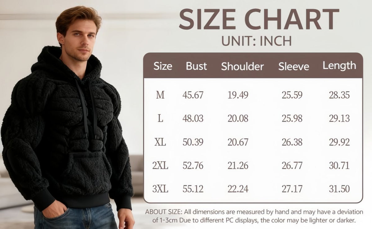 Line Art Flannel Warm Men's Hooded Sweatshirt
