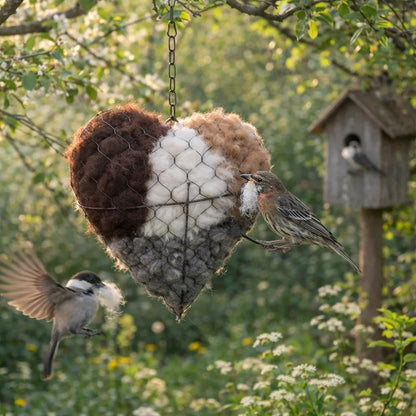 🕊️ Handmade Alpaca Fiber Bird Nesting Heart