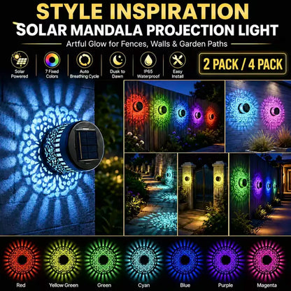 Solar Mandala Wall Light Outdoor Garden Fence Projector Lamp Patio Ambient Decor