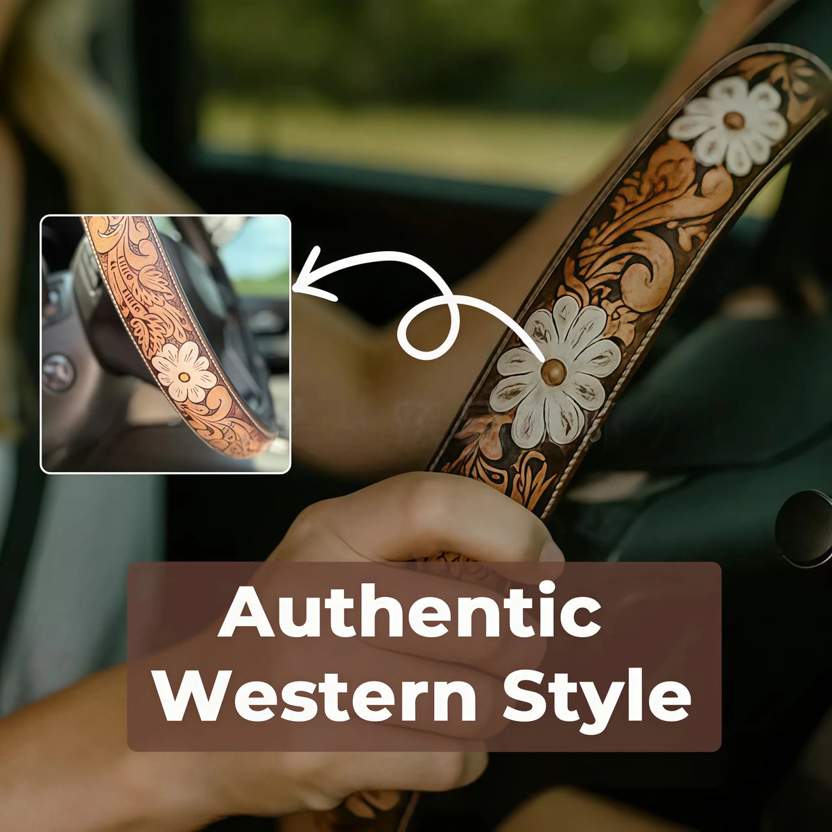 All-Season Breathable Steering Wheel Cover – Western Style, Non-Slip Grip, 14.3-14.6'