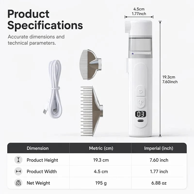 🐶 Electric Pet Hair Comb – Suction & Detangling Tool, Gentle Grooming for Dogs & Cats