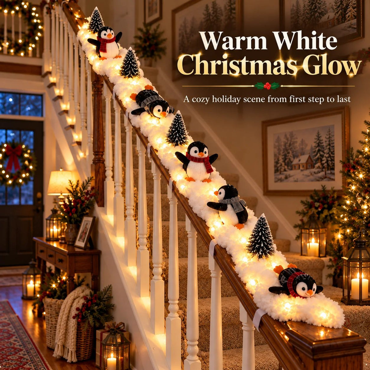 🔥Hot Sale 22% OFF🔥Playful Penguin Snowy Stair Railing Decor
