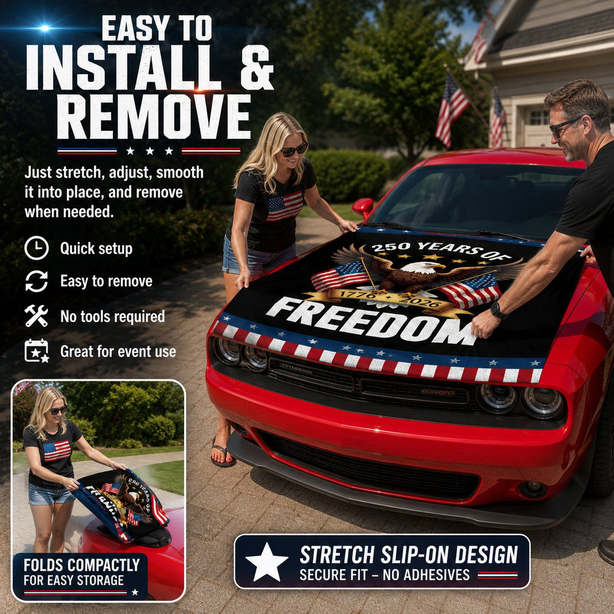 🚗Patriotic American Flag Car Hood Cover