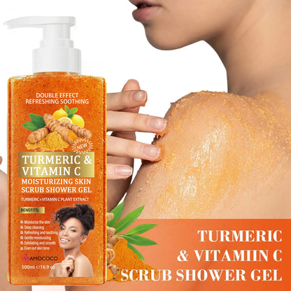 Turmeric Vitamin C Scrub Body Wash 500ml, gently moisturizing and soothing the skin with a long-lasting fragrance