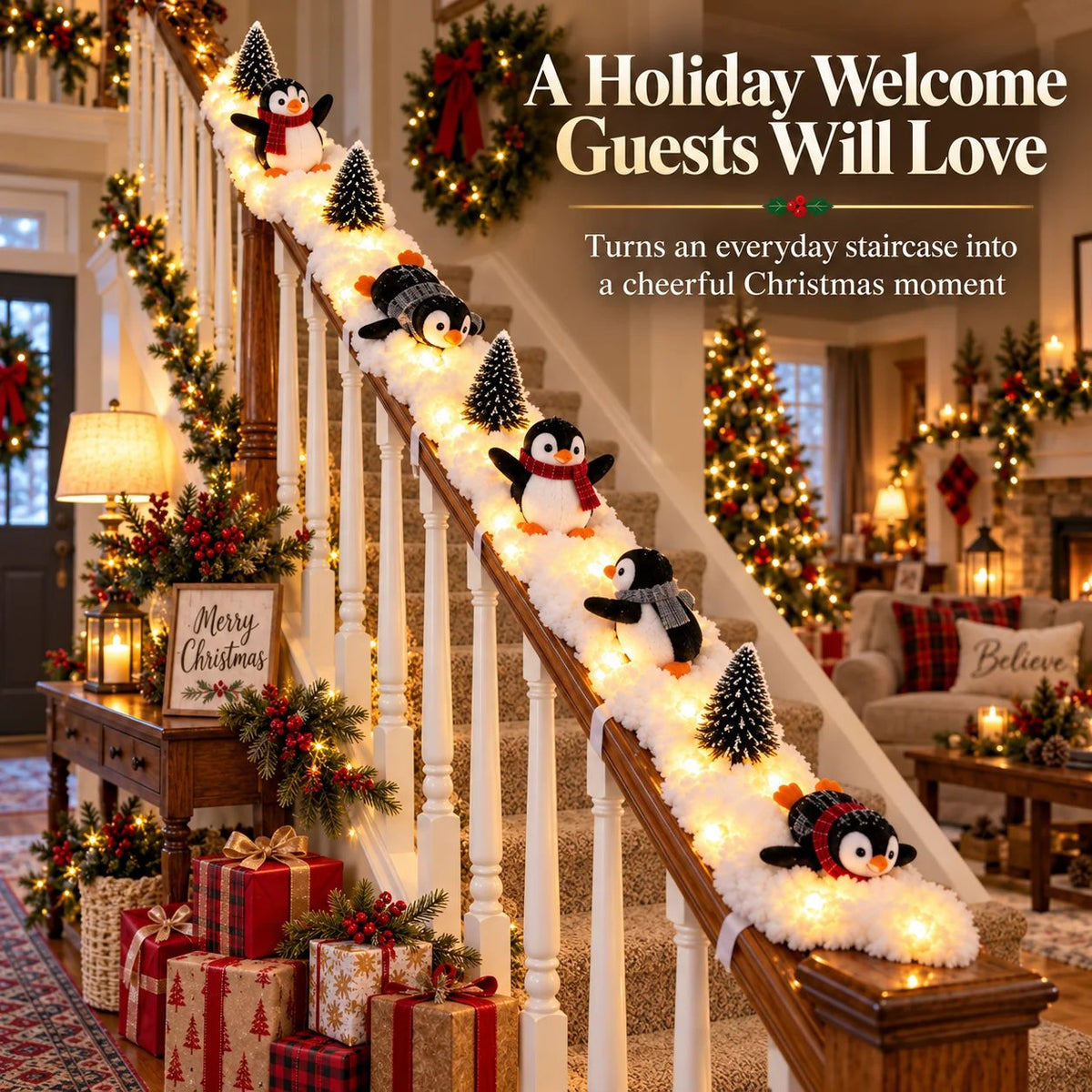 🔥Hot Sale 22% OFF🔥Playful Penguin Snowy Stair Railing Decor