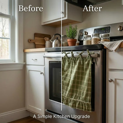 🧺 Handmade Oven Skirts | Farmhouse Kitchen Décor🔒 Heat-Resistant | 🎀 Effortless Install | ✨ Hide Clutter & Elevate Style
