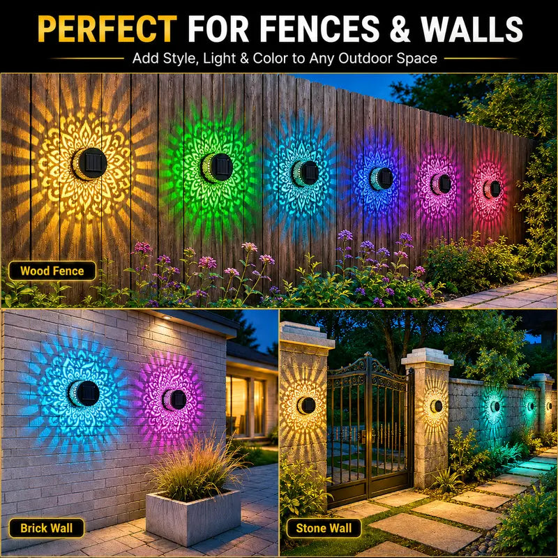 Solar Mandala Wall Light Outdoor Garden Fence Projector Lamp Patio Ambient Decor