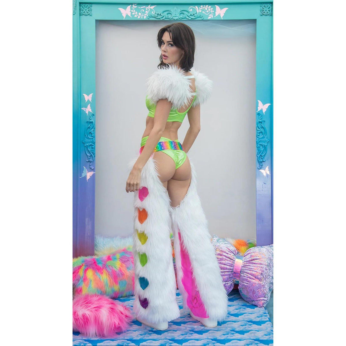 Rainbow Heart Light Up Faux Fur Chaps | NYC Costume Shop | Halloween & Cosplay Store