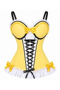 Lavish Yellow/White/Black Stretch Lycra Bustier Corset with Underwire Cups | NYC Corset Shop | Steampunk & Burlesque Corset