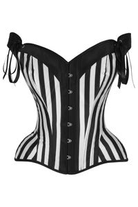 Top Drawer Black/White Striped Steel Boned Corset with Straps | NYC Corset Shop | Steampunk & Burlesque Corset