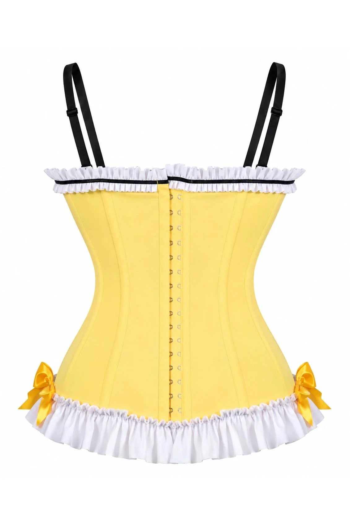 Lavish Yellow/White/Black Stretch Lycra Bustier Corset with Underwire Cups | NYC Corset Shop | Steampunk & Burlesque Corset