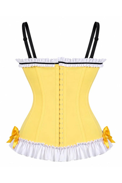 Lavish Yellow/White/Black Stretch Lycra Bustier Corset with Underwire Cups | NYC Corset Shop | Steampunk & Burlesque Corset