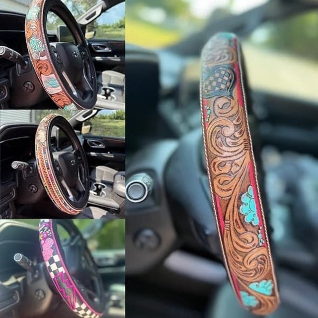 All-Season Breathable Steering Wheel Cover – Western Style, Non-Slip Grip, 14.3-14.6'