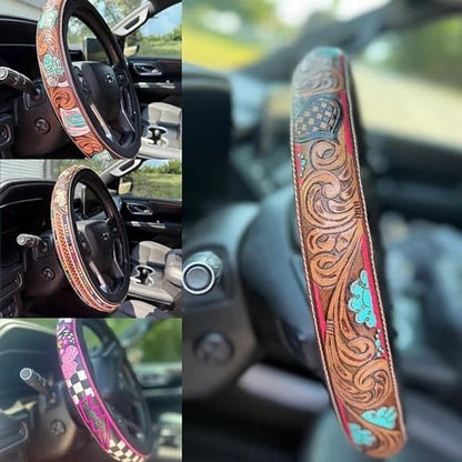 All-Season Breathable Steering Wheel Cover – Western Style, Non-Slip Grip, 14.3-14.6'