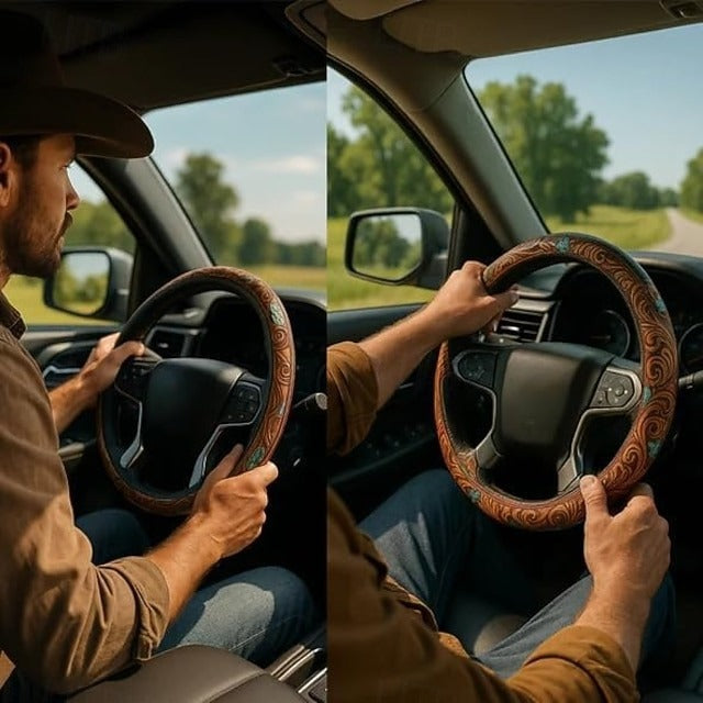 All-Season Breathable Steering Wheel Cover – Western Style, Non-Slip Grip, 14.3-14.6'