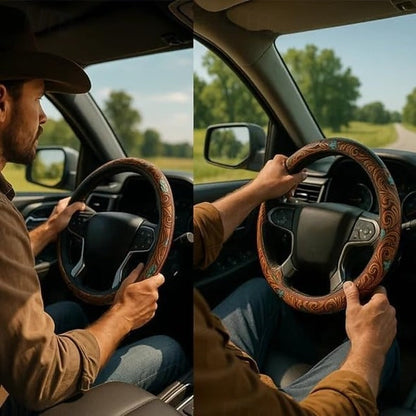 All-Season Breathable Steering Wheel Cover – Western Style, Non-Slip Grip, 14.3-14.6'