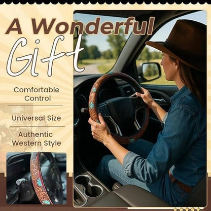 All-Season Breathable Steering Wheel Cover – Western Style, Non-Slip Grip, 14.3-14.6'