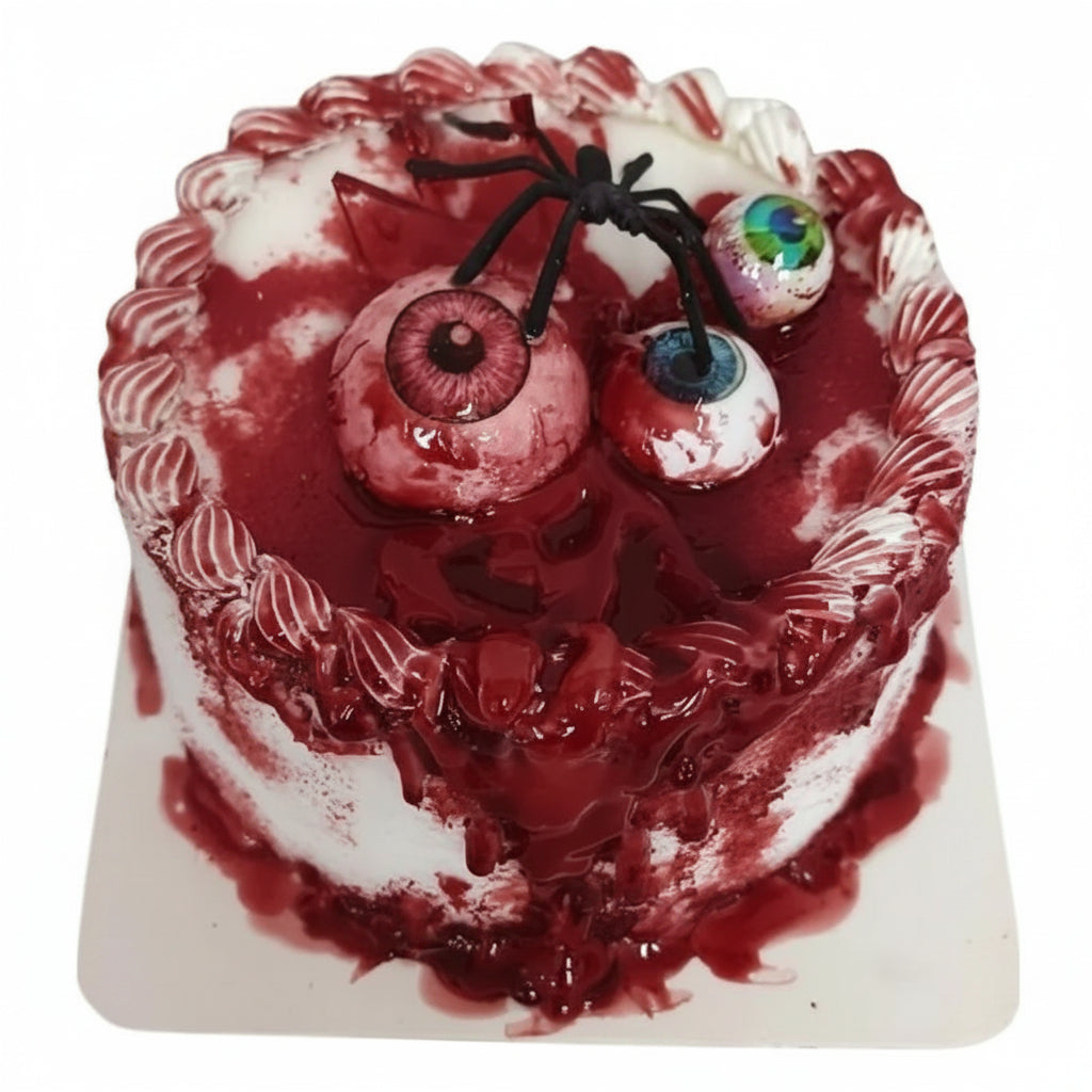 Small Bloody Cake Prop with Fake Eyeballs | Halloween Decor NYC | Haunted Home Decoration