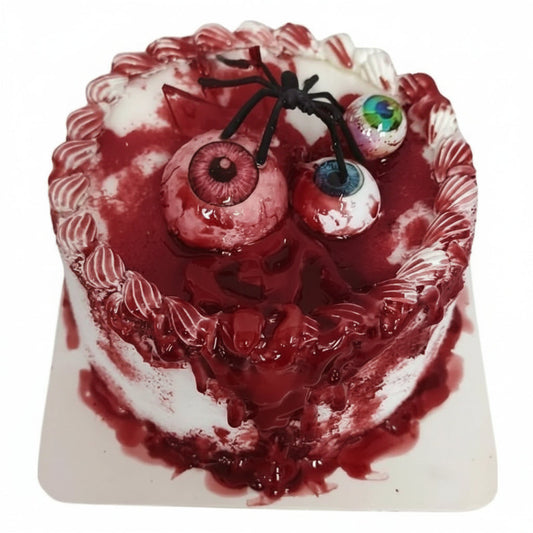 Small Bloody Cake Prop with Fake Eyeballs | Halloween Decor NYC | Haunted Home Decoration