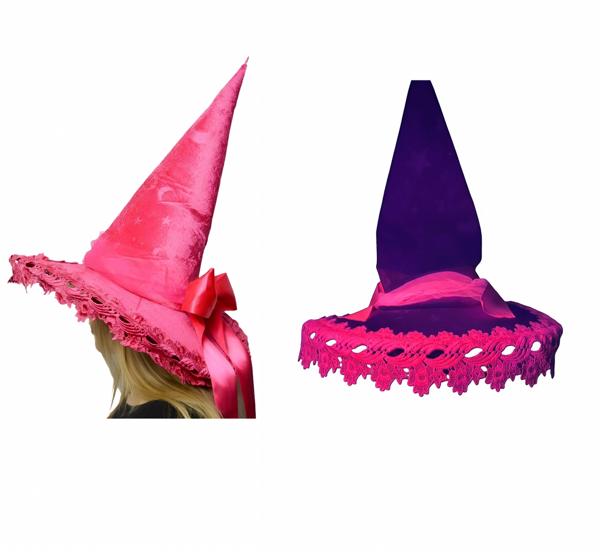Blacklight Reactive Moon and Star Witch Hat