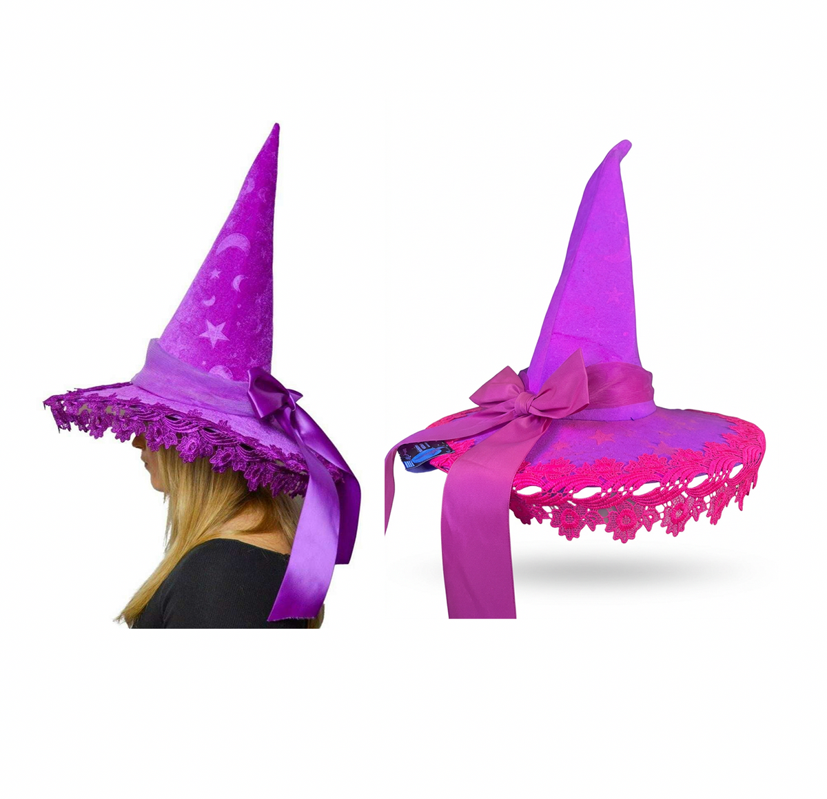 Blacklight Reactive Moon and Star Witch Hat