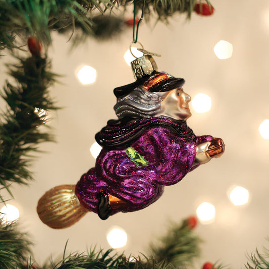 Old World Christmas Witch On Broomstick Halloween Collectible Halloween Ornament