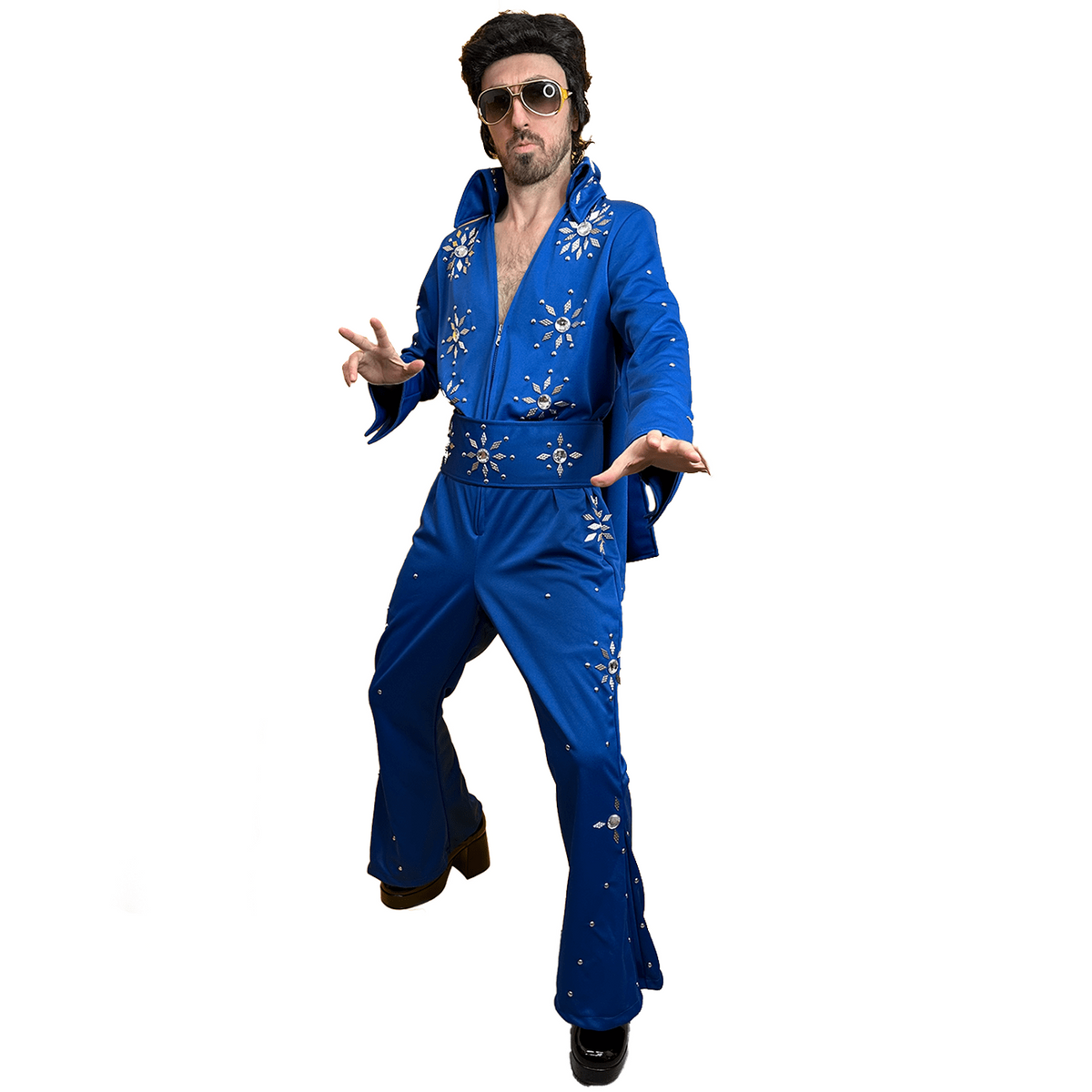 Supreme Vegas High Fashion Elvis Presley Blue Jumpsuit Adult Costume | Halloween Costume NYC | Cosplay Costume Shop