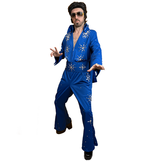 Supreme Vegas High Fashion Elvis Presley Blue Jumpsuit Adult Costume | Halloween Costume NYC | Cosplay Costume Shop