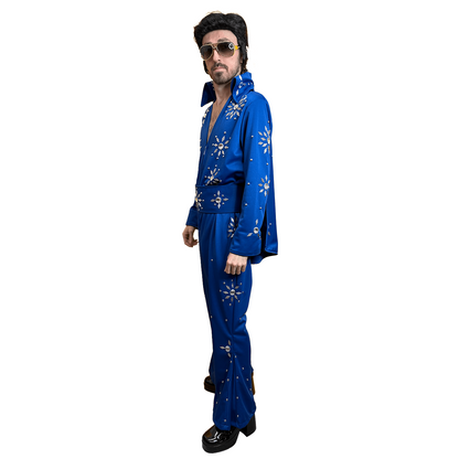 Supreme Vegas High Fashion Elvis Presley Blue Jumpsuit Adult Costume | Halloween Costume NYC | Cosplay Costume Shop