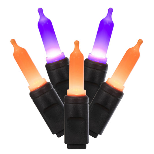 Vickerman 50 Count Halloween Orange and Purple LED Light Strand on Black Wire, Commercial Grade Light Strand, Halloween Decorations