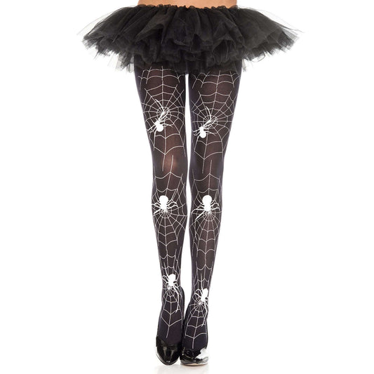 Spider and Web Black & White Print Pantyhose