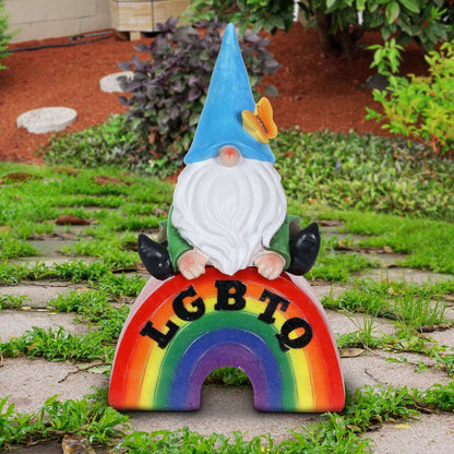 Gnome on LGBTQ Glowing Rainbow Statuary